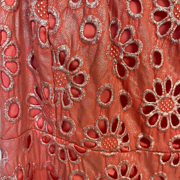 NWT Maeve Anthropologie Pink/Orange Floral Silver Embroidery Eyelet Dress- sz 6 - Picture 5 of 9